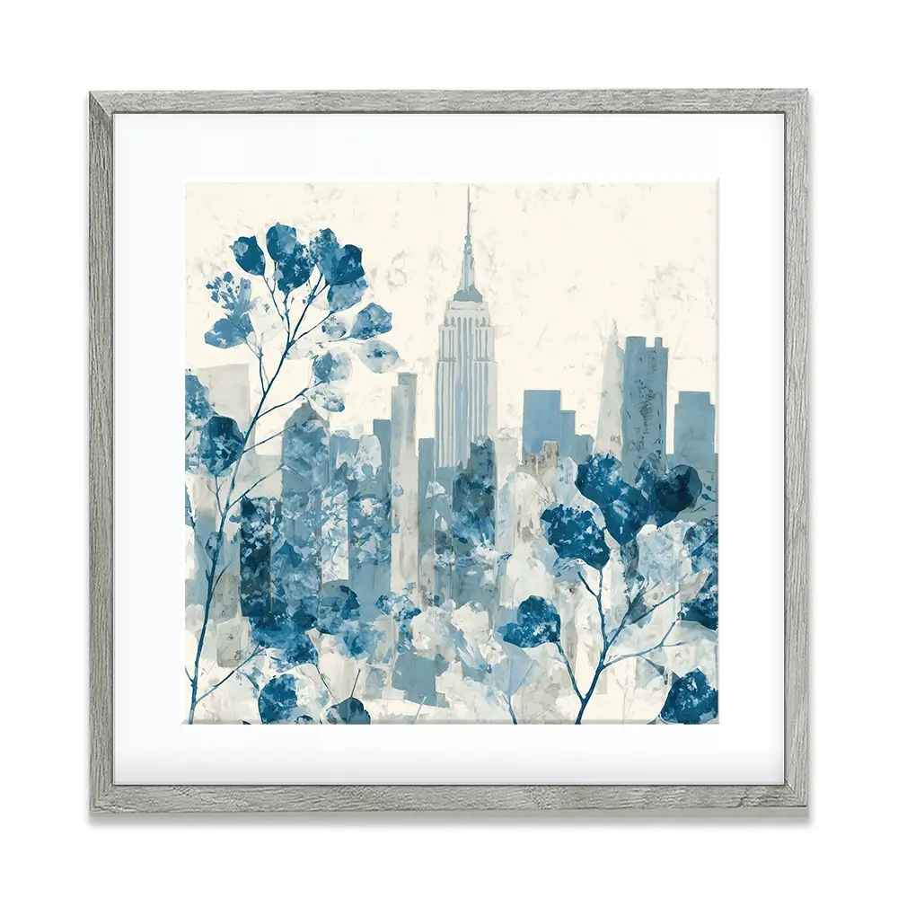 Manhattan Skyline With Blossoms Square Framed Art Print Manhattan Skyline With Blossoms Square Framed Art Print wall art product Chromatic Storm Studio