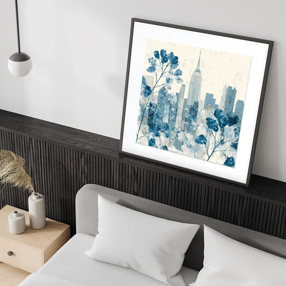 Manhattan Skyline With Blossoms Square Framed Art Print Manhattan Skyline With Blossoms Square Framed Art Print wall art product Chromatic Storm Studio