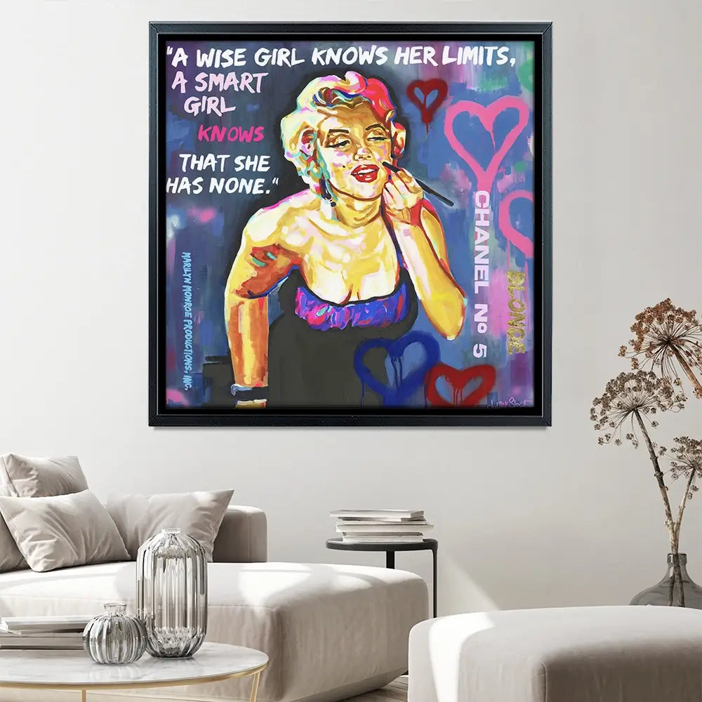 Marilyn Monroe A Wise Girl Knows Square Canvas Print Marilyn Monroe A Wise Girl Knows Square Canvas Print wall art product Juliet Stockton