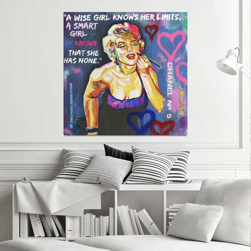 Marilyn Monroe A Wise Girl Knows Square Canvas Print Marilyn Monroe A Wise Girl Knows Square Canvas Print wall art product Juliet Stockton
