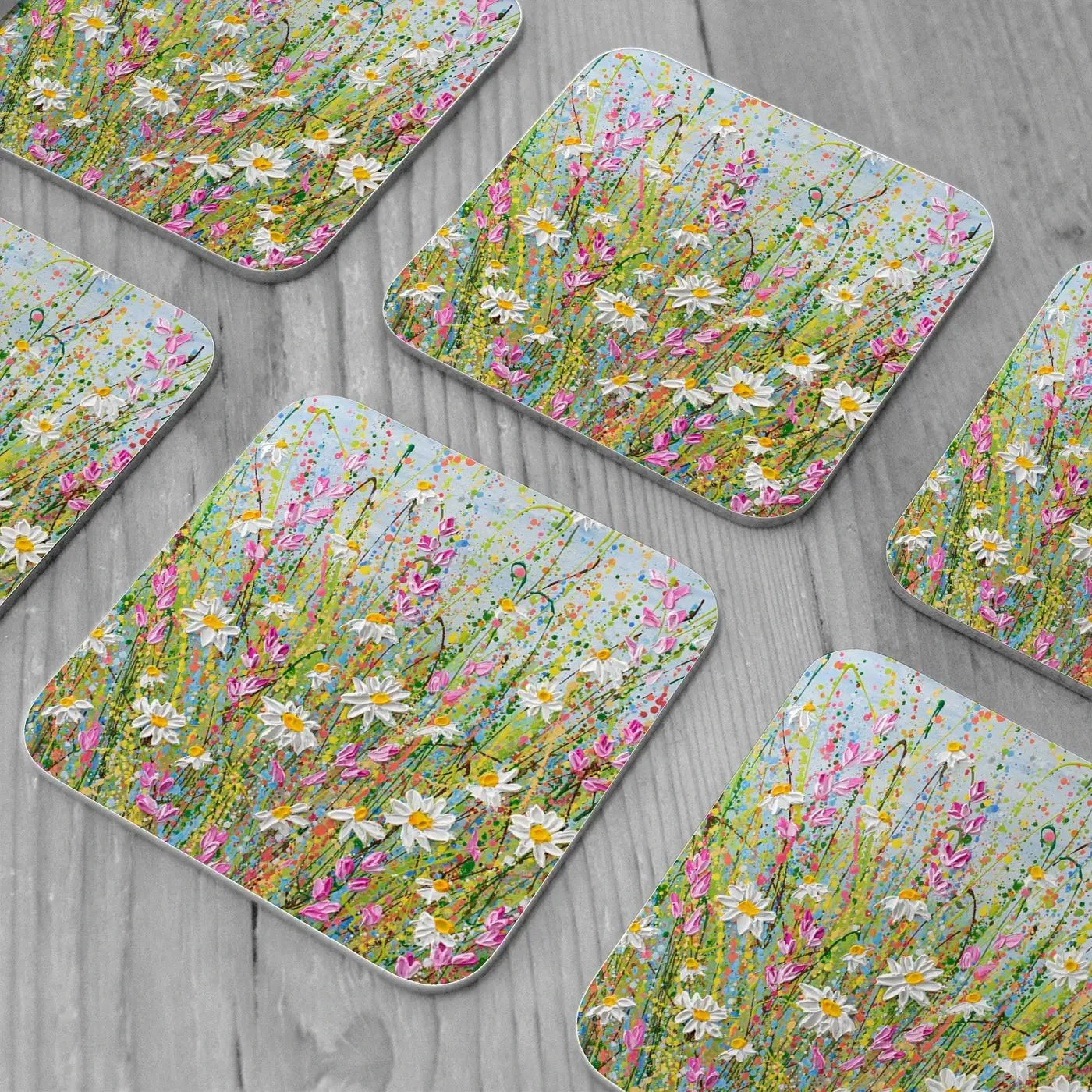 Meadow Of Daisies Coaster Set Rainbow Soul Tree Coaster Set | Rainbow Soul Tree Art Coasters wall art product Olga Tkachyk