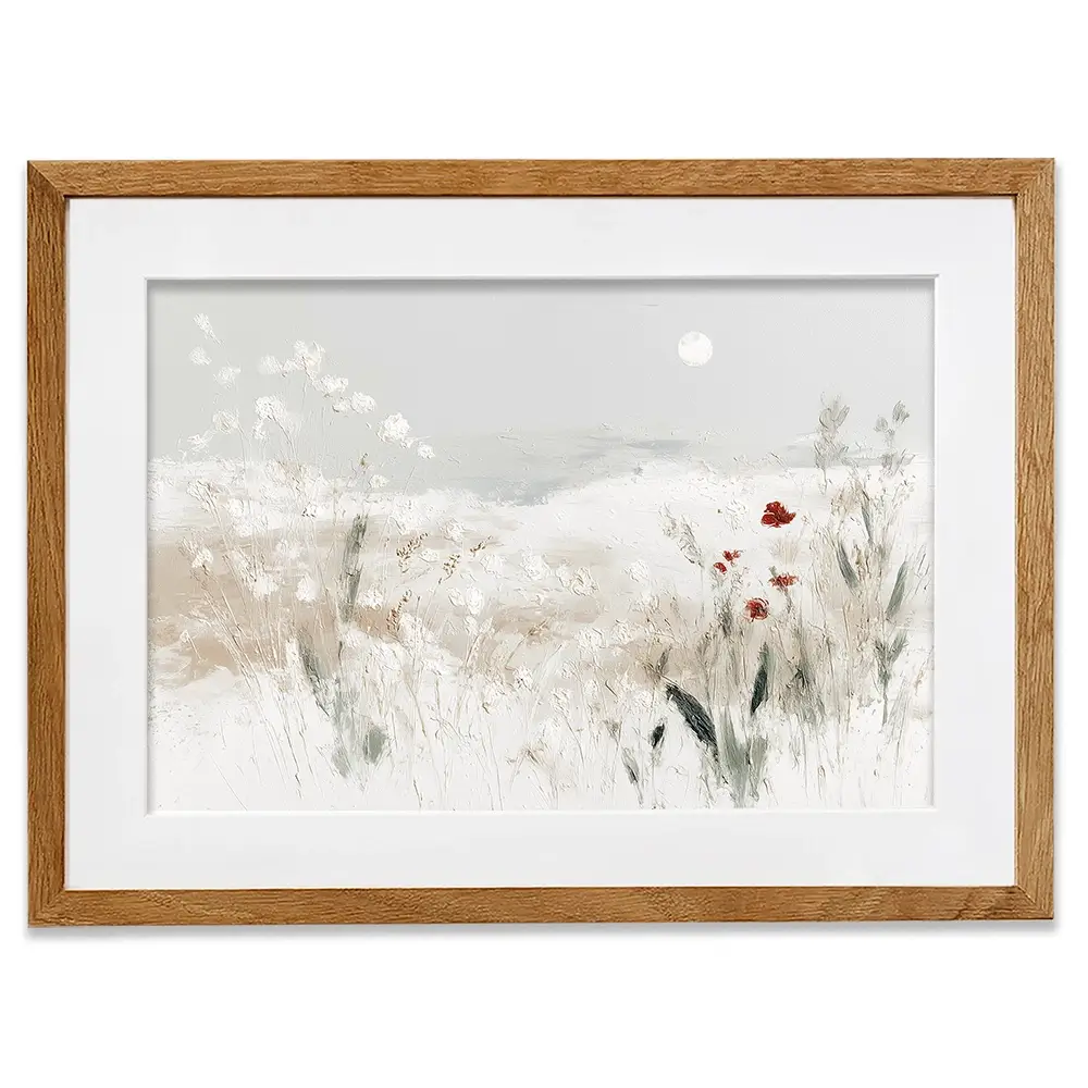 Meadow With Pale Moon Framed Art Print Meadow With Pale Moon Framed Art Print wall art product Chromatic Storm Studio