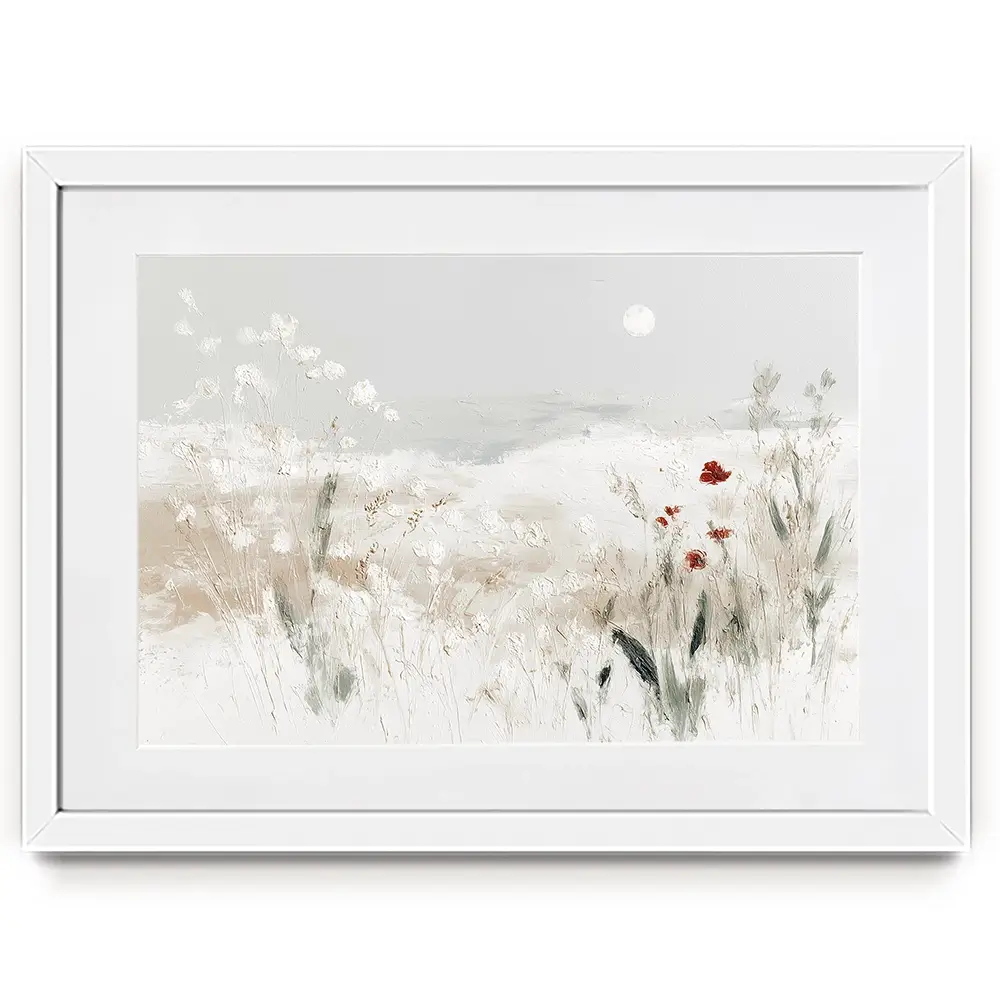 Meadow With Pale Moon Framed Art Print Meadow With Pale Moon Framed Art Print wall art product Chromatic Storm Studio