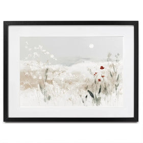 Meadow With Pale Moon Framed Art Print Meadow With Pale Moon Framed Art Print wall art product Chromatic Storm Studio