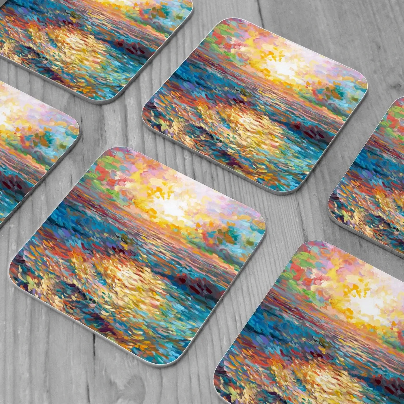 Mediterranean Sunset Coaster Set Rainbow Soul Tree Coaster Set | Rainbow Soul Tree Art Coasters wall art product Leon Devenice