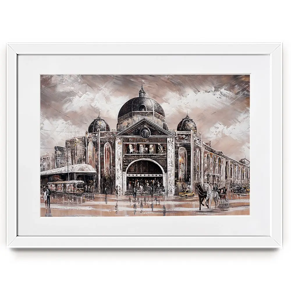 Melbourne Vibes Flinders Station Framed Art Print Melbourne Vibes Flinders Station Framed Art Print wall art product Isabella Karolewicz