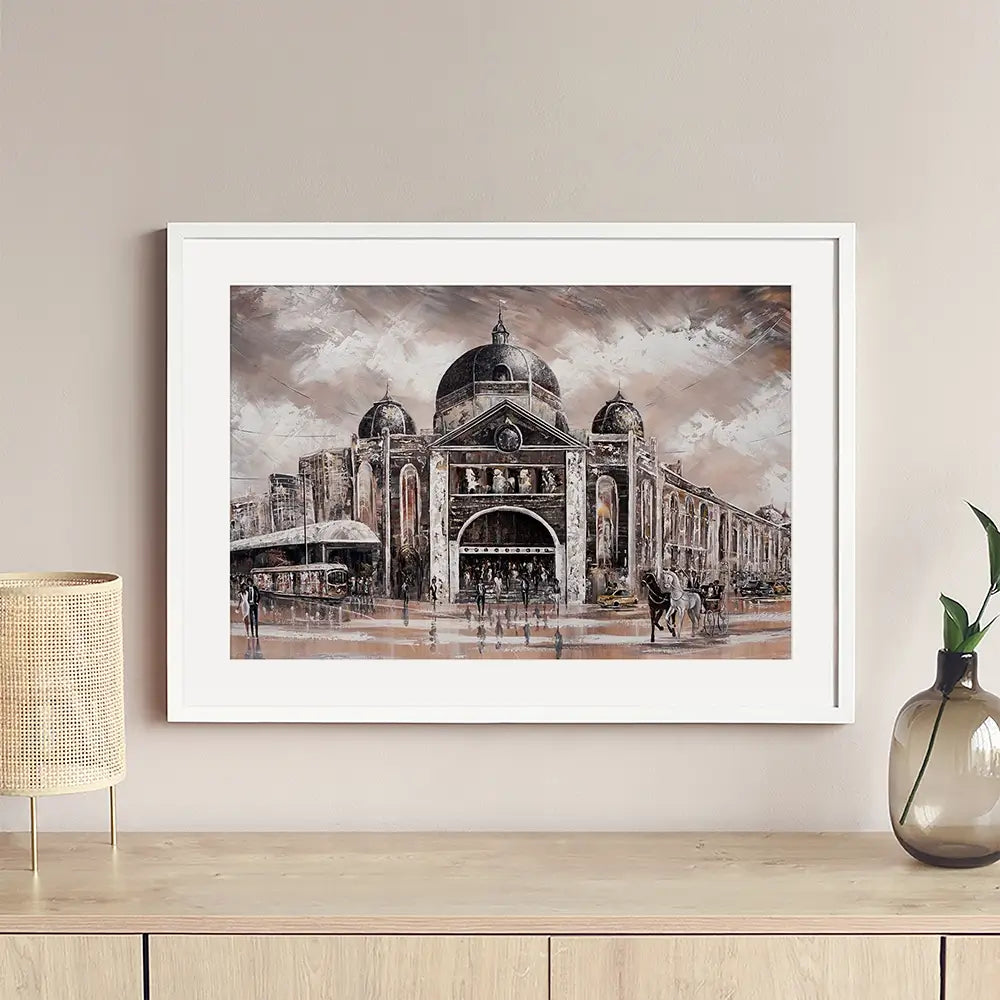 Melbourne Vibes Flinders Station Framed Art Print Melbourne Vibes Flinders Station Framed Art Print wall art product Isabella Karolewicz