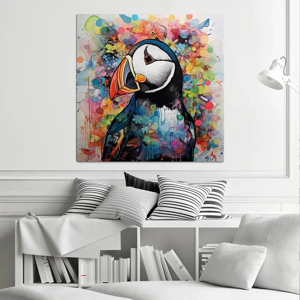 Mercurial Puffin Square Canvas Print Mercurial Puffin Square Canvas Print wall art product David Alexander Elder
