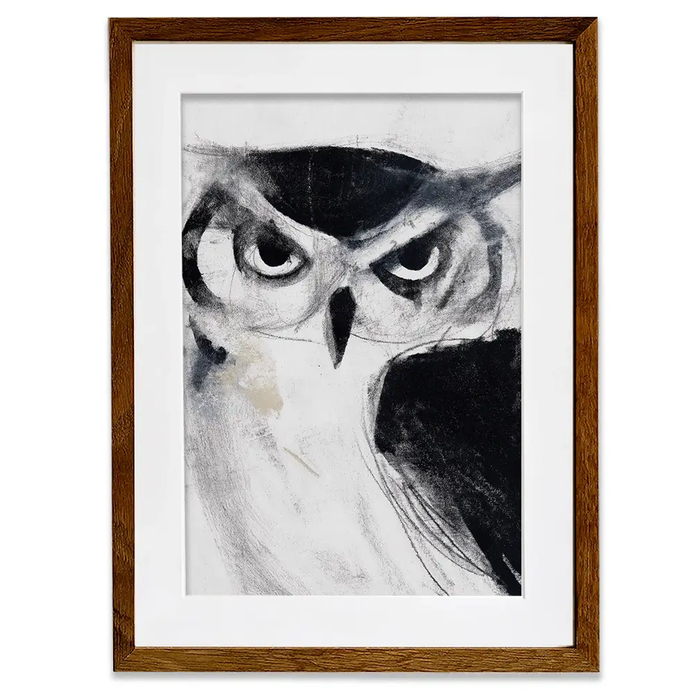 Midnight Owl Gaze Framed Art Print Midnight Owl Gaze Framed Art Print wall art product Chromatic Storm Studio