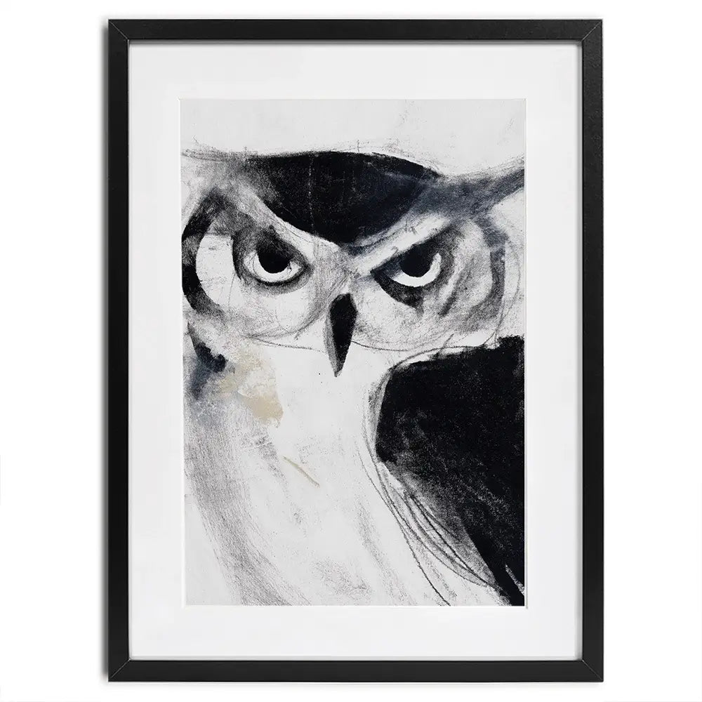 Midnight Owl Gaze Framed Art Print Midnight Owl Gaze Framed Art Print wall art product Chromatic Storm Studio