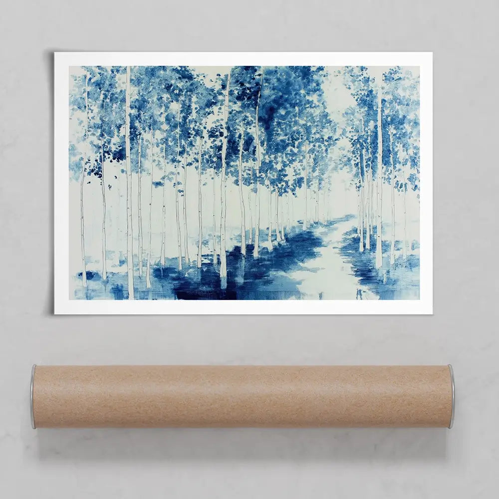 Misty Birch Forest Path Art Print Misty Birch Forest Path Art Print wall art product Chromatic Storm Studio