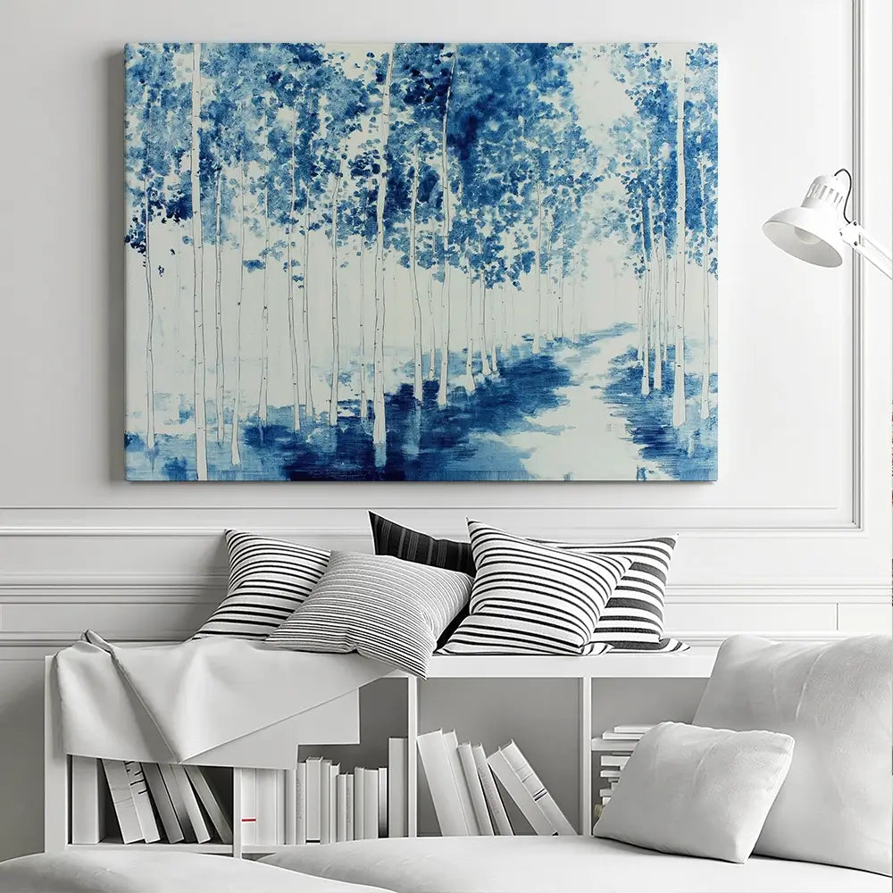 Misty Birch Forest Path Canvas Print Misty Birch Forest Path Canvas Print wall art product Chromatic Storm Studio
