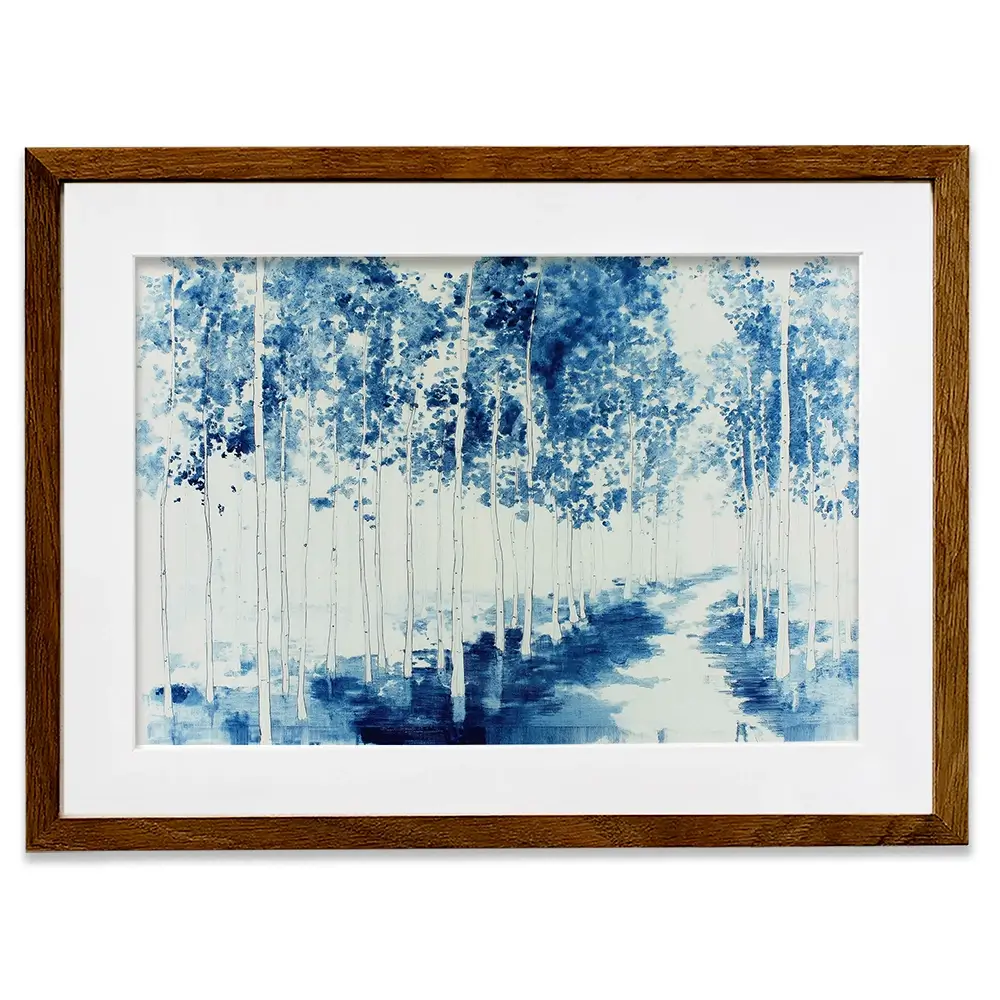 Misty Birch Forest Path Framed Art Print Misty Birch Forest Path Framed Art Print wall art product Chromatic Storm Studio