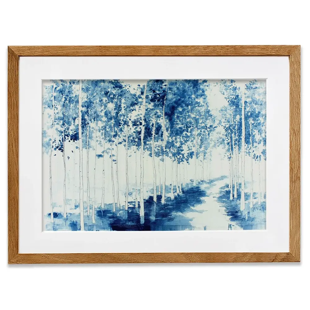 Misty Birch Forest Path Framed Art Print Misty Birch Forest Path Framed Art Print wall art product Chromatic Storm Studio