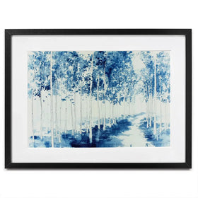 Misty Birch Forest Path Framed Art Print Misty Birch Forest Path Framed Art Print wall art product Chromatic Storm Studio