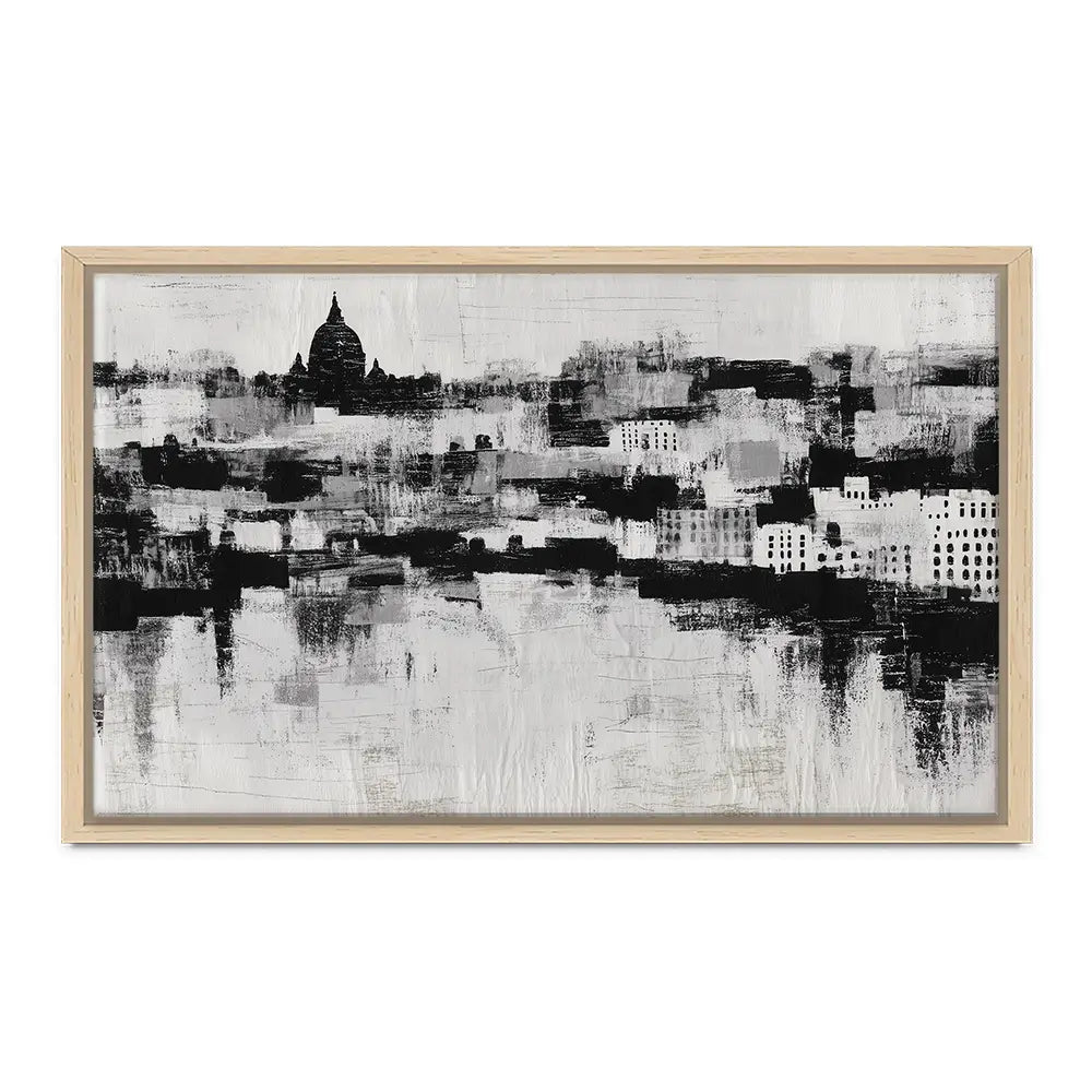 Misty Canal Skyline Canvas Print Misty Canal Skyline Canvas Print wall art product Chromatic Storm Studio