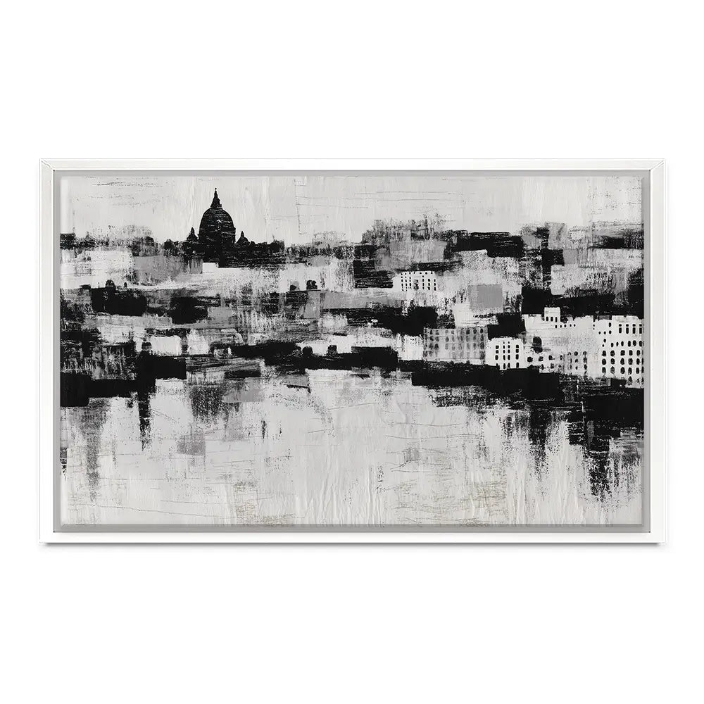 Misty Canal Skyline Canvas Print Misty Canal Skyline Canvas Print wall art product Chromatic Storm Studio