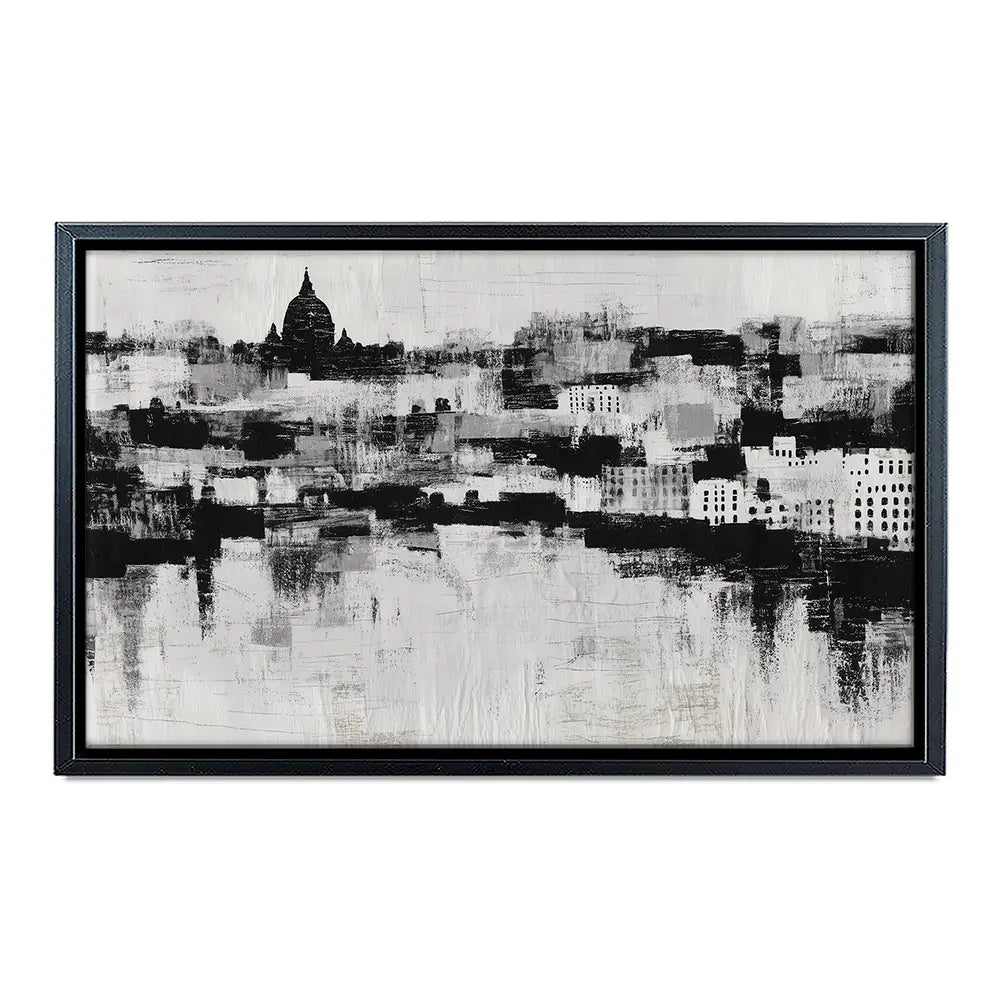 Misty Canal Skyline Canvas Print Misty Canal Skyline Canvas Print wall art product Chromatic Storm Studio