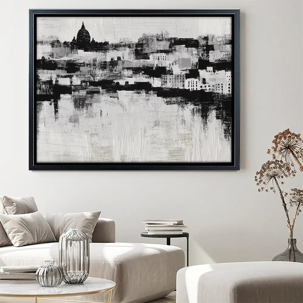 Misty Canal Skyline Canvas Print Misty Canal Skyline Canvas Print wall art product Chromatic Storm Studio