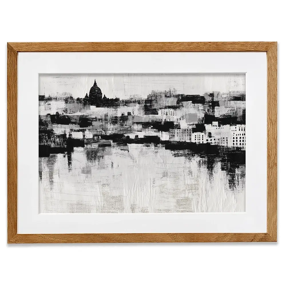 Misty Canal Skyline Framed Art Print Misty Canal Skyline Framed Art Print wall art product Chromatic Storm Studio