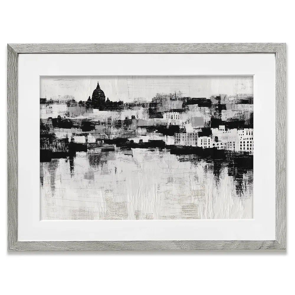 Misty Canal Skyline Framed Art Print Misty Canal Skyline Framed Art Print wall art product Chromatic Storm Studio