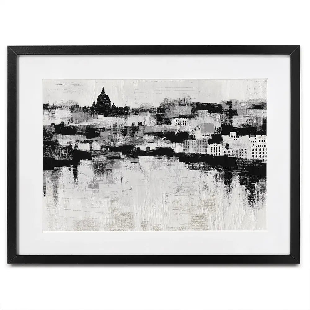 Misty Canal Skyline Framed Art Print Misty Canal Skyline Framed Art Print wall art product Chromatic Storm Studio