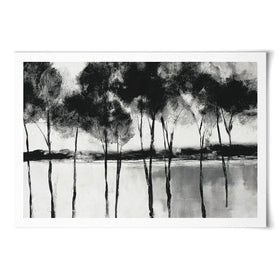 Misty Lakeside Trees Art Print Misty Lakeside Trees Art Print wall art product Chromatic Storm Studio