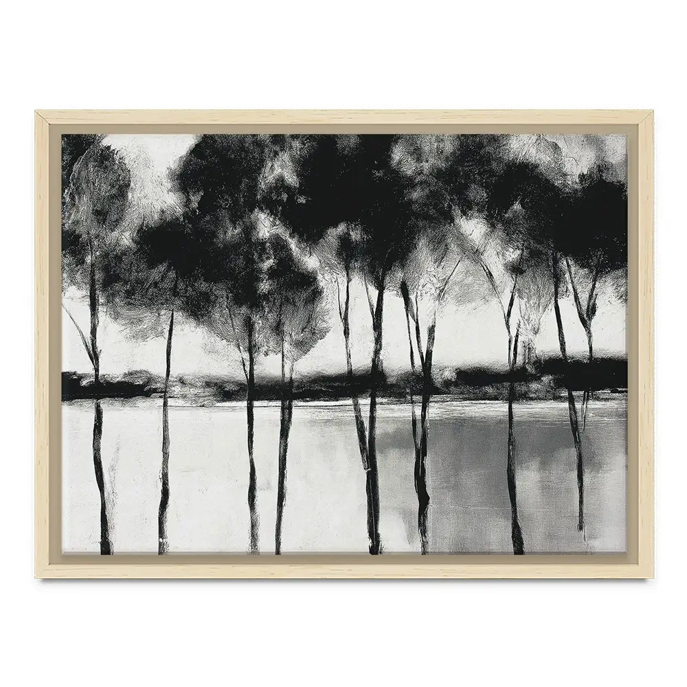 Misty Lakeside Trees Canvas Print Misty Lakeside Trees Canvas Print wall art product Chromatic Storm Studio