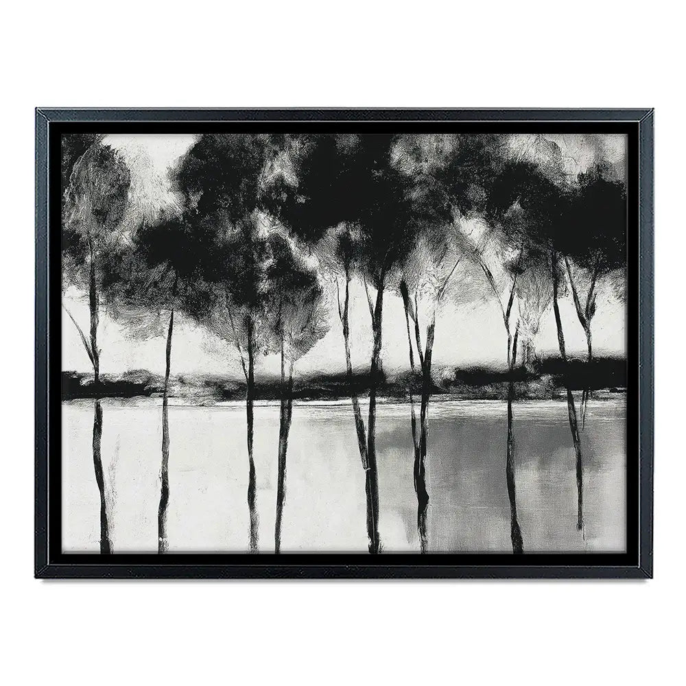 Misty Lakeside Trees Canvas Print Misty Lakeside Trees Canvas Print wall art product Chromatic Storm Studio
