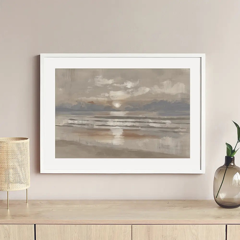 Misty Sunrise Drift Framed Art Print Misty Sunrise Drift Framed Art Print wall art product Chromatic Storm Studio