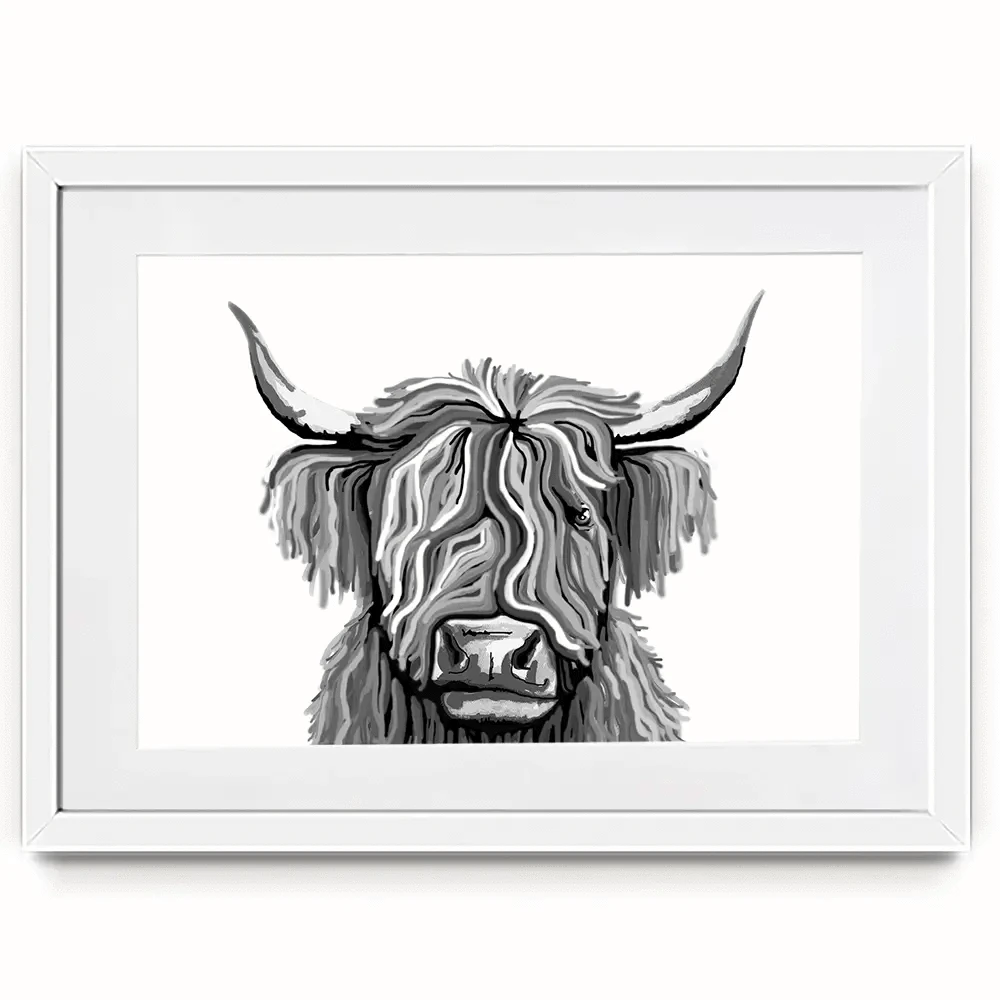 Monochrome Highland Cow Framed Art Print Monochrome Highland Cow Framed Art Print wall art product Independent