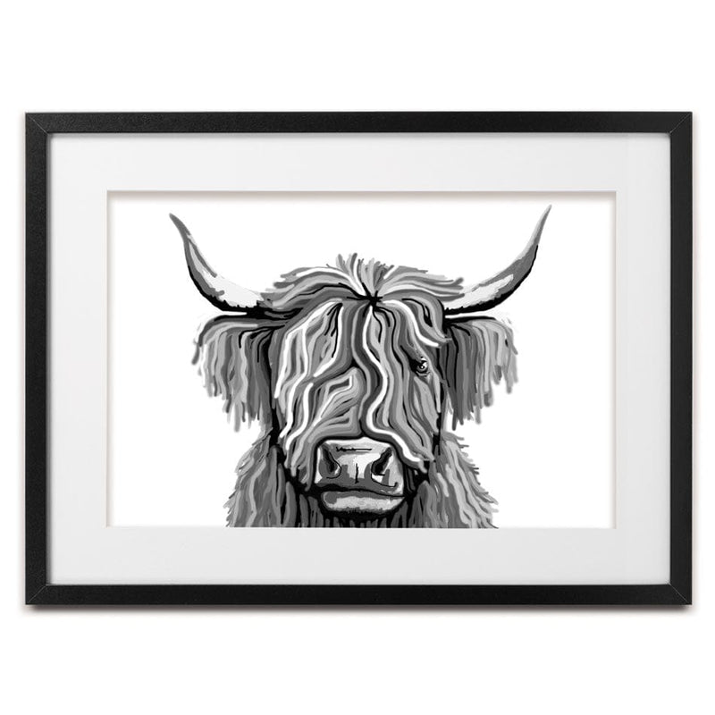 Monochrome Highland Cow Framed Art Print wall art product Independent