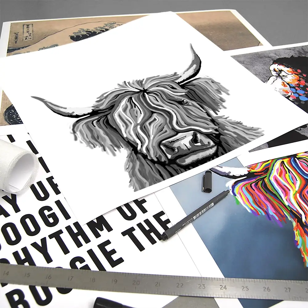 Monochrome Highland Cow Square Art Print Monochrome Highland Cow Square Art Print wall art product Independent