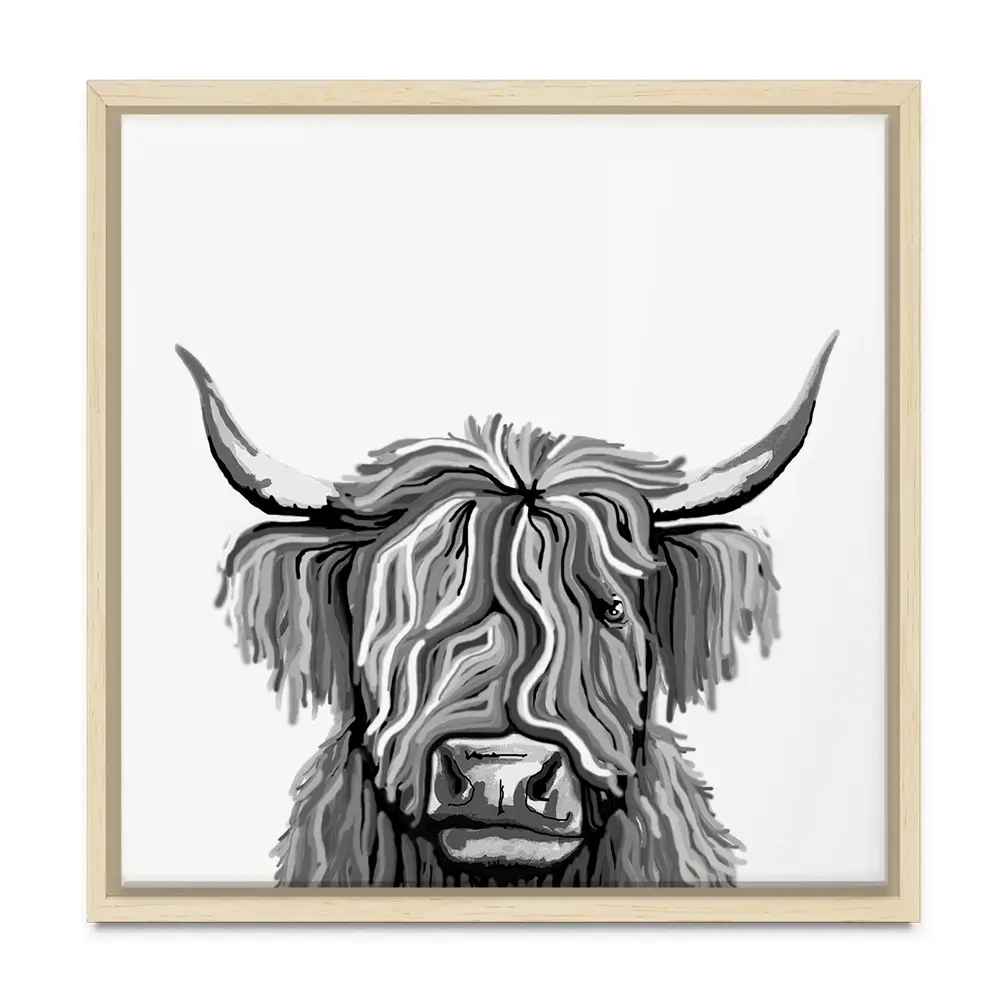 Monochrome Highland Cow Square Canvas Print Monochrome Highland Cow Square Canvas Print wall art product Independent