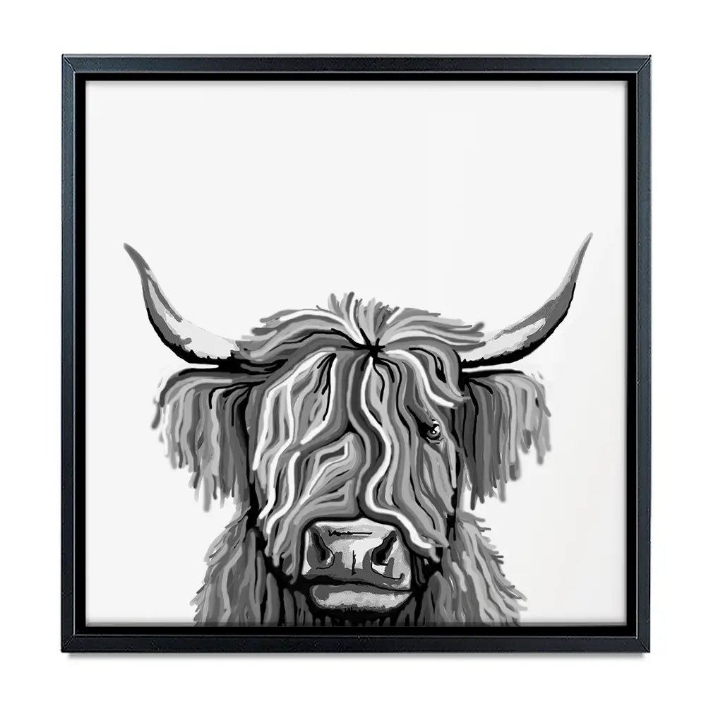 Monochrome Highland Cow Square Canvas Print Monochrome Highland Cow Square Canvas Print wall art product Independent