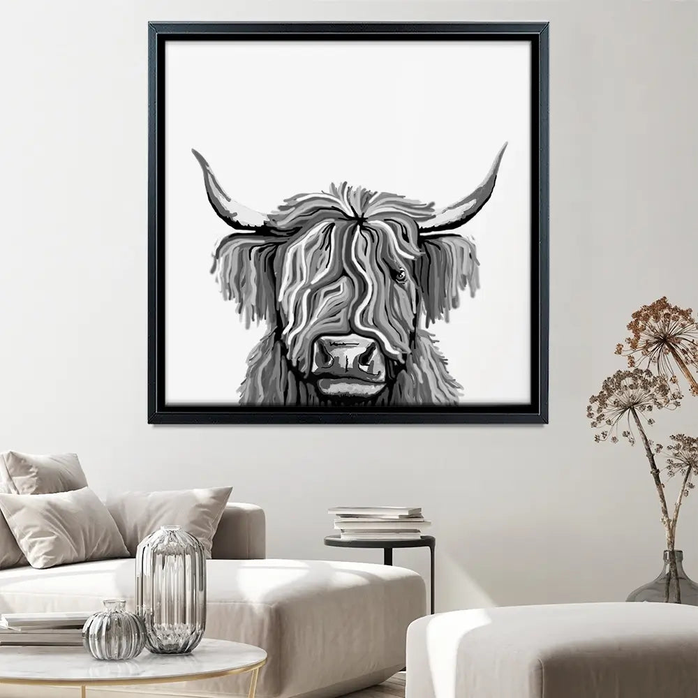 Monochrome Highland Cow Square Canvas Print Monochrome Highland Cow Square Canvas Print wall art product Independent