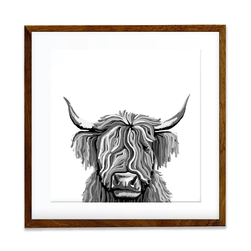 Monochrome Highland Cow Square Framed Art Print Monochrome Highland Cow Square Framed Art Print wall art product Independent