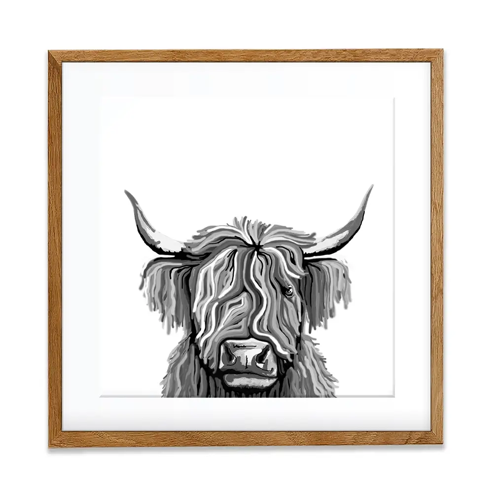 Monochrome Highland Cow Square Framed Art Print Monochrome Highland Cow Square Framed Art Print wall art product Independent