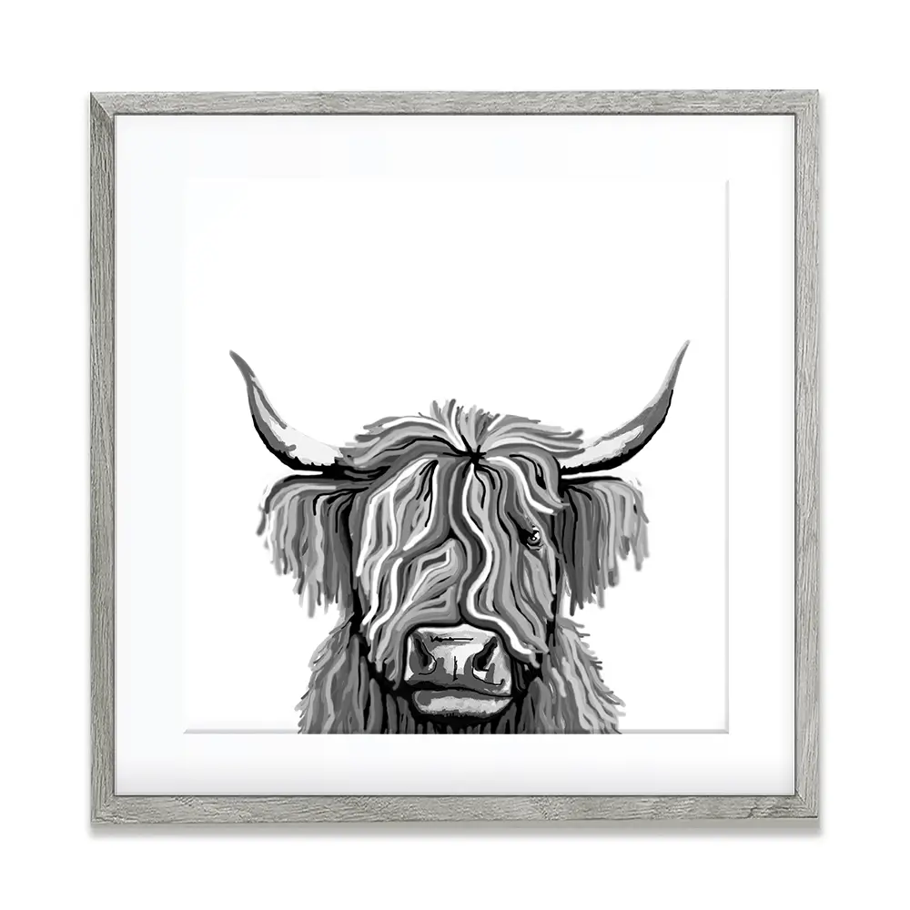 Monochrome Highland Cow Square Framed Art Print Monochrome Highland Cow Square Framed Art Print wall art product Independent