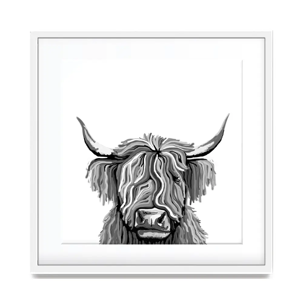 Monochrome Highland Cow Square Framed Art Print Monochrome Highland Cow Square Framed Art Print wall art product Independent