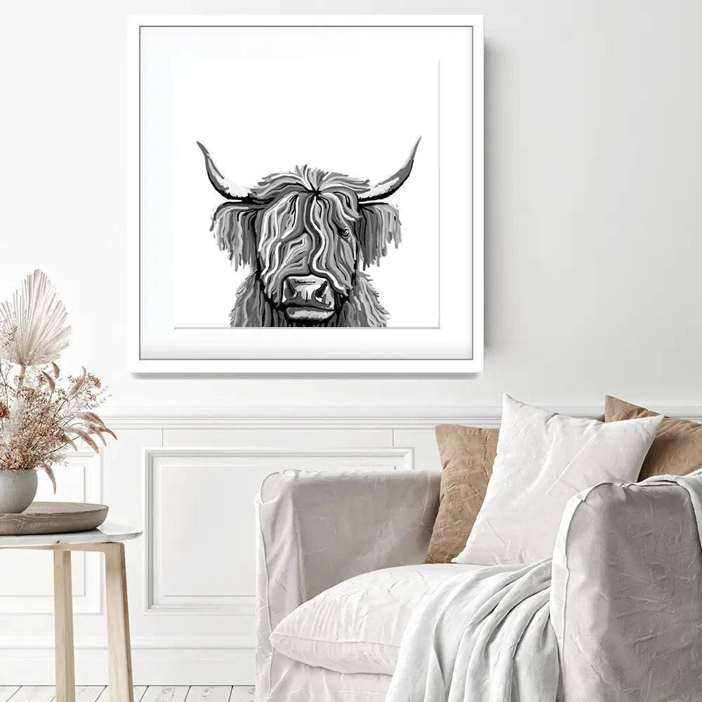 Monochrome Highland Cow Square Framed Art Print Monochrome Highland Cow Square Framed Art Print wall art product Independent