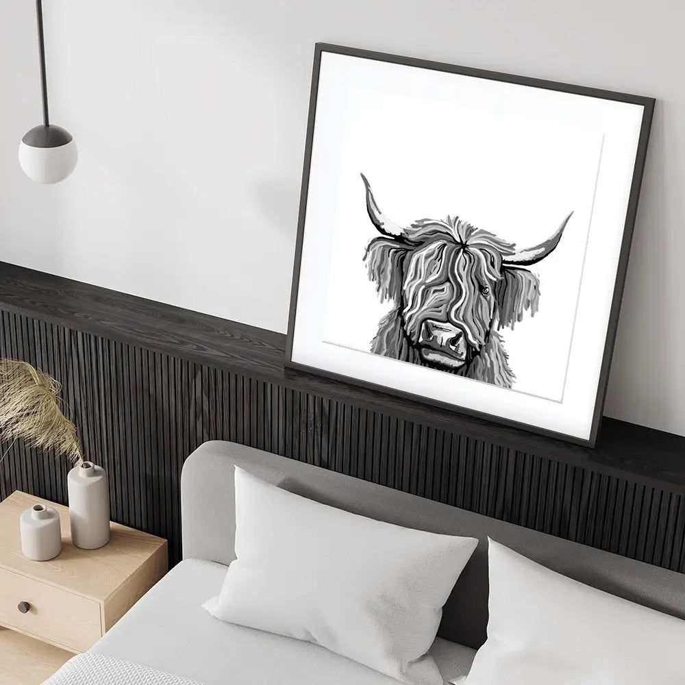 Monochrome Highland Cow Square Framed Art Print Monochrome Highland Cow Square Framed Art Print wall art product Independent