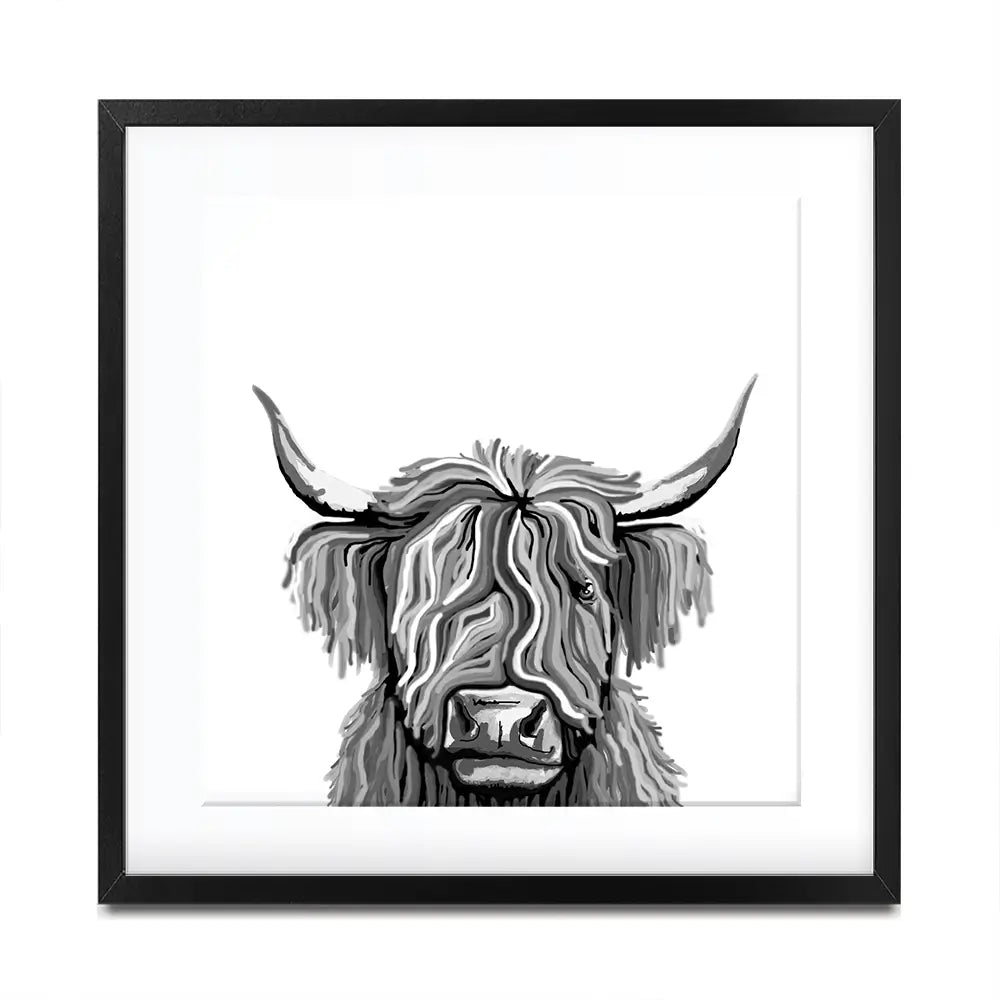 Monochrome Highland Cow Square Framed Art Print Monochrome Highland Cow Square Framed Art Print wall art product Independent