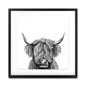 Monochrome Highland Cow Square Framed Art Print Monochrome Highland Cow Square Framed Art Print wall art product Independent