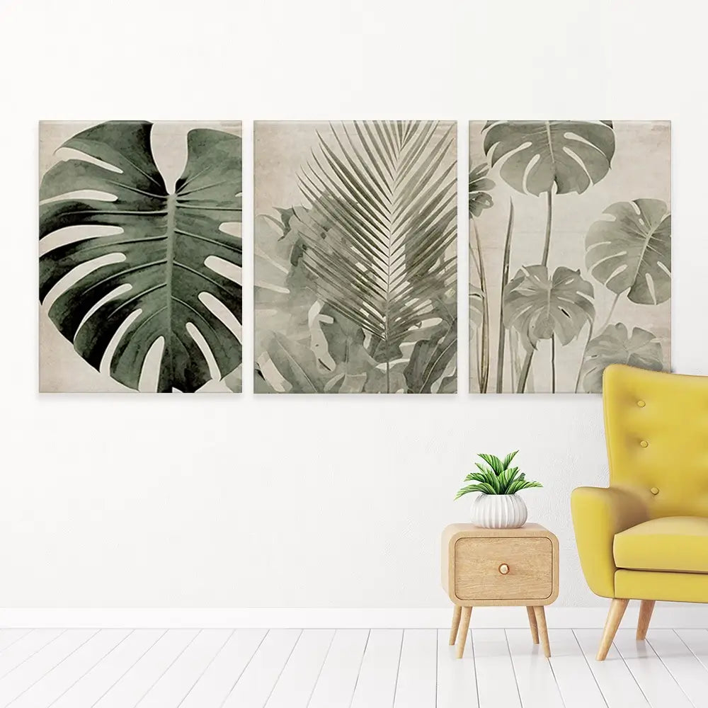 Monstera Madness Trio Canvas Print Monstera Madness Trio Canvas Print wall art product Art Print Shop