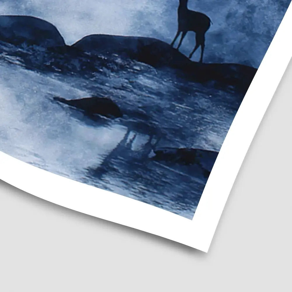 Moonlit Forest River With Deer Silhouettes Art Print Moonlit Forest River With Deer Silhouettes Art Print wall art product Chromatic Storm Studio