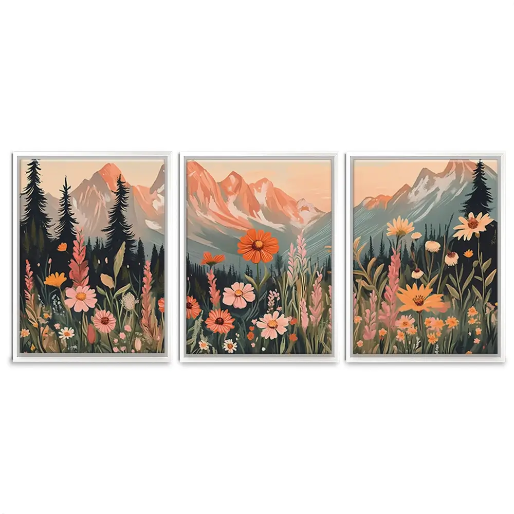 Mountain Florals Trio Canvas Print Mountain Florals Trio Canvas Print wall art product IAmHomeStudio
