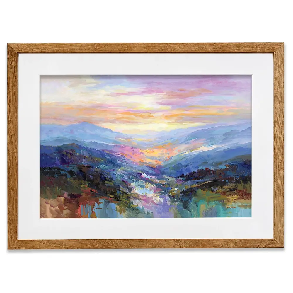 Mountains In A Serene Valley Framed Art Print Mountains In A Serene Valley Framed Art Print wall art product Leon Devenice