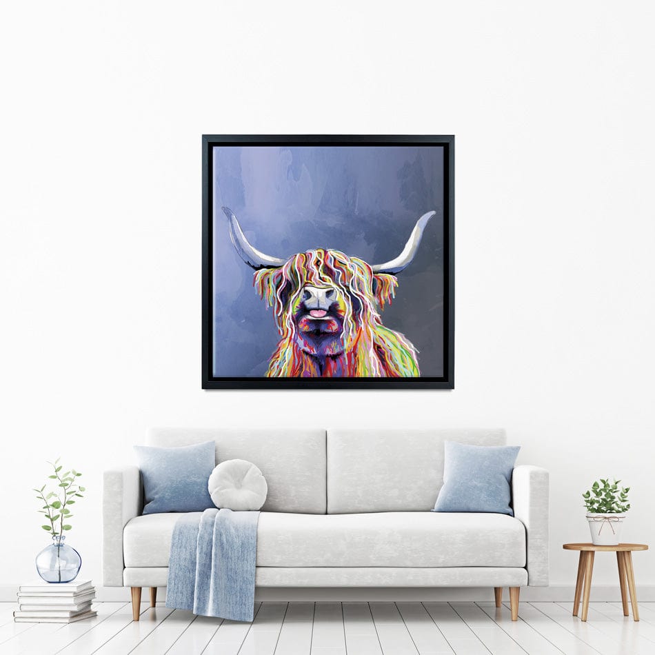 Multicolour Highland Cow Square Canvas Print wall art product Independent