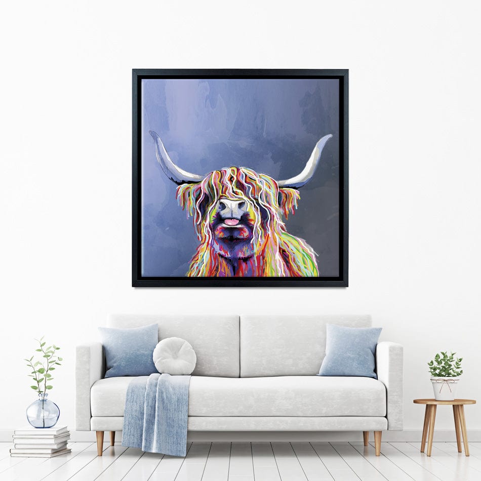 Multicolour Highland Cow Square Canvas Print wall art product Independent
